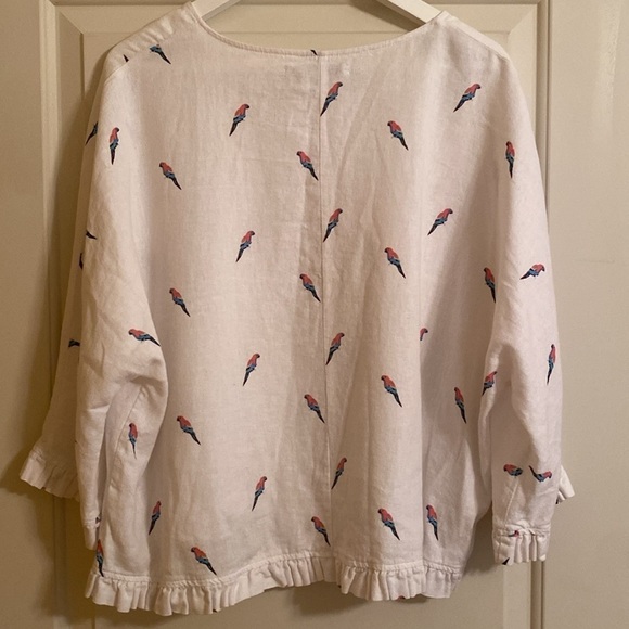 C&C California white linen blend oversized boxy top ruffle hem/cuff macaw size M - Picture 3 of 7